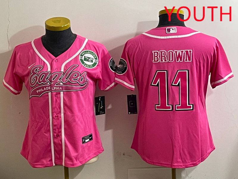 Youth Philadelphia Eagles #11 Brown Pink Jointly Name 2025 Nike Limited NFL Jersey style 5